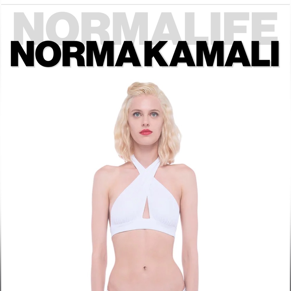 Norma Kamali White Cross Halter Swim Top